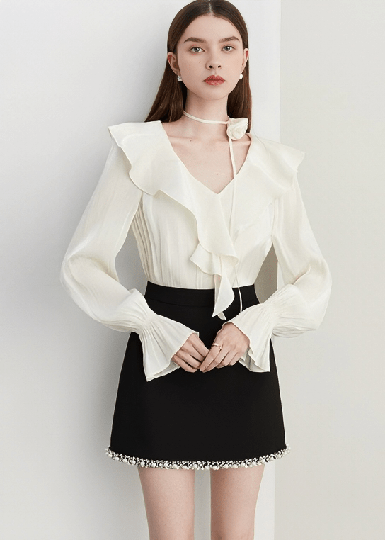 ETHEREAL RUFFLE DRAPED BLOUSE - Vera Lumina