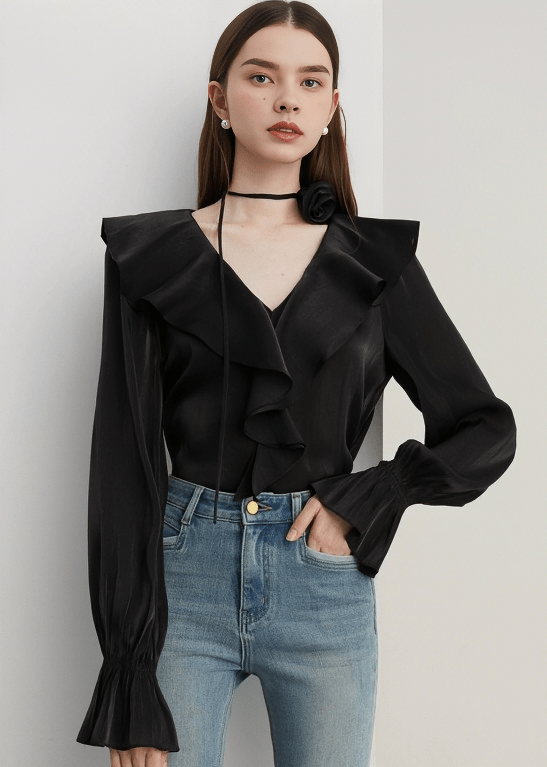 ETHEREAL RUFFLE DRAPED BLOUSE - Vera Lumina