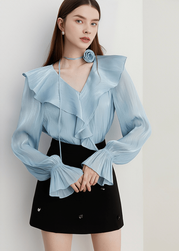 ETHEREAL RUFFLE DRAPED BLOUSE - Vera Lumina
