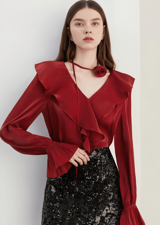 ETHEREAL RUFFLE DRAPED BLOUSE - Vera Lumina