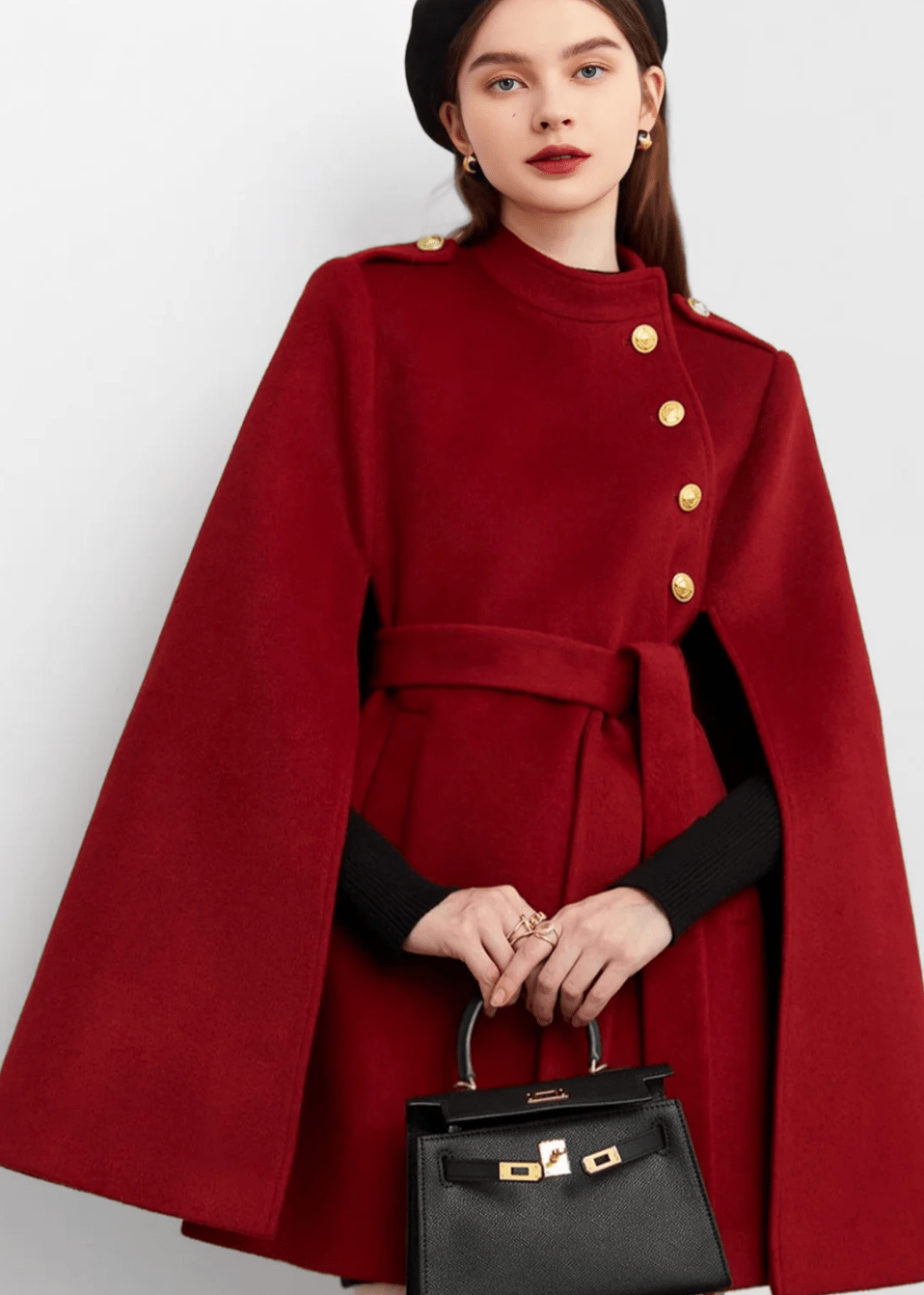 Gold Button Classic Cape Coat - Vera Lumina