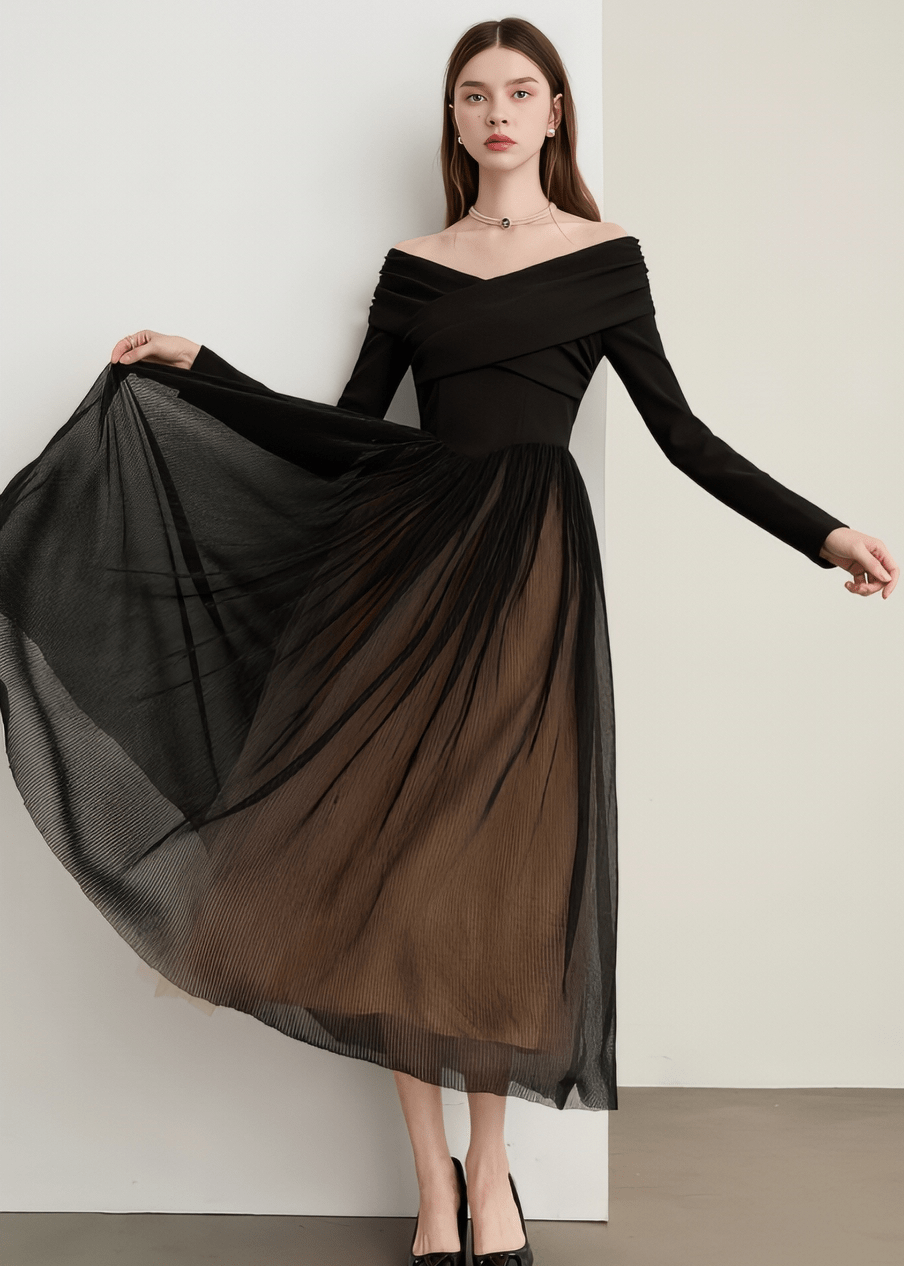 Off Shoulder Combination Dress - Vera Lumina