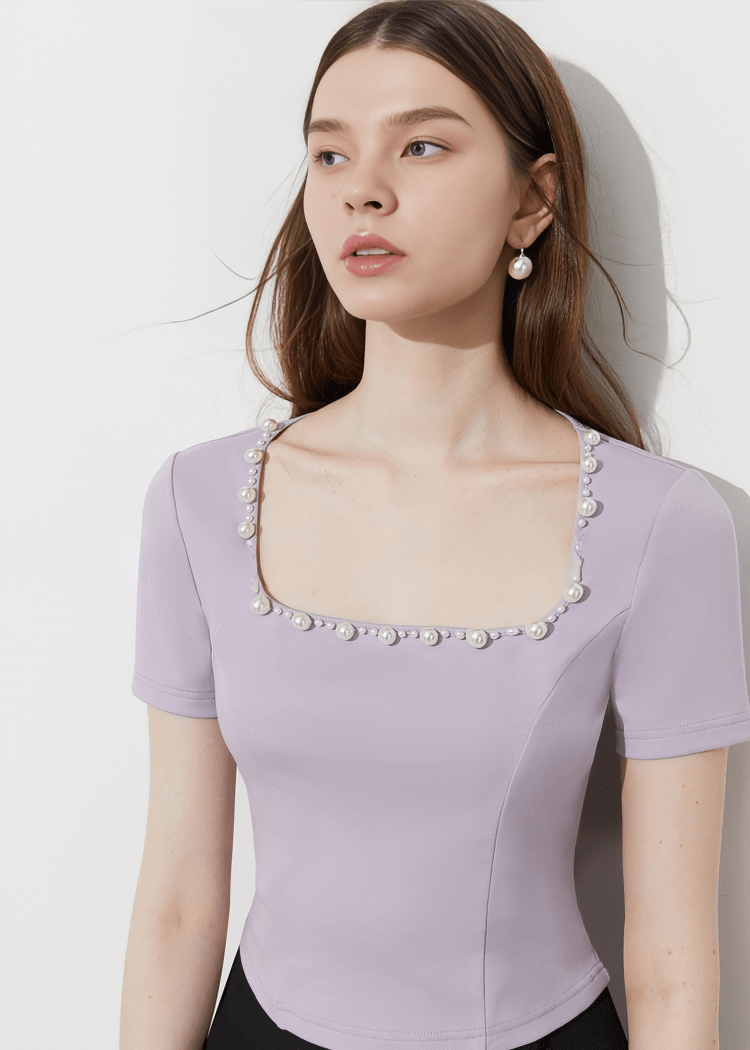 PEARL EMBELLISHED SCOOP NECK BLOUSE - Vera Lumina
