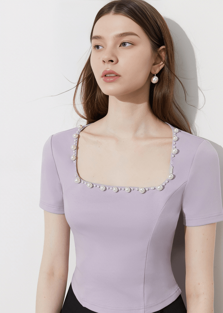 PEARL EMBELLISHED SCOOP NECK BLOUSE - Vera Lumina