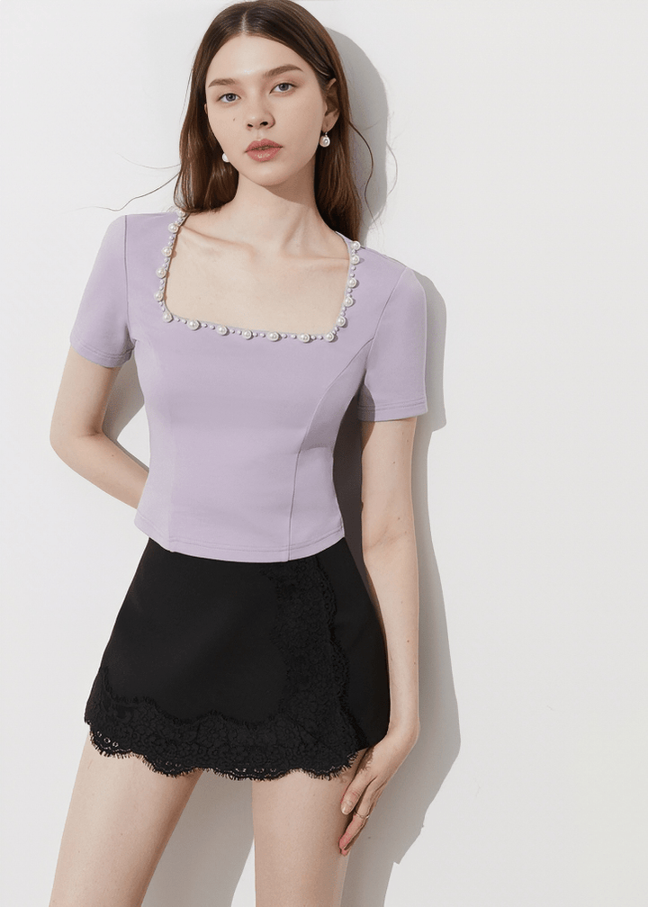 PEARL EMBELLISHED SCOOP NECK BLOUSE - Vera Lumina