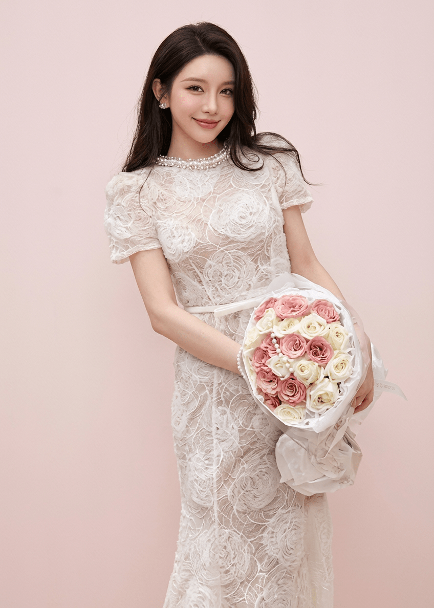 オーダーメイド　鳥&豪華レース&つまみ細工のお花のウエディングボード　デザインA ビジューネックローズモチーフマーメイドドレス - Vera Lumina