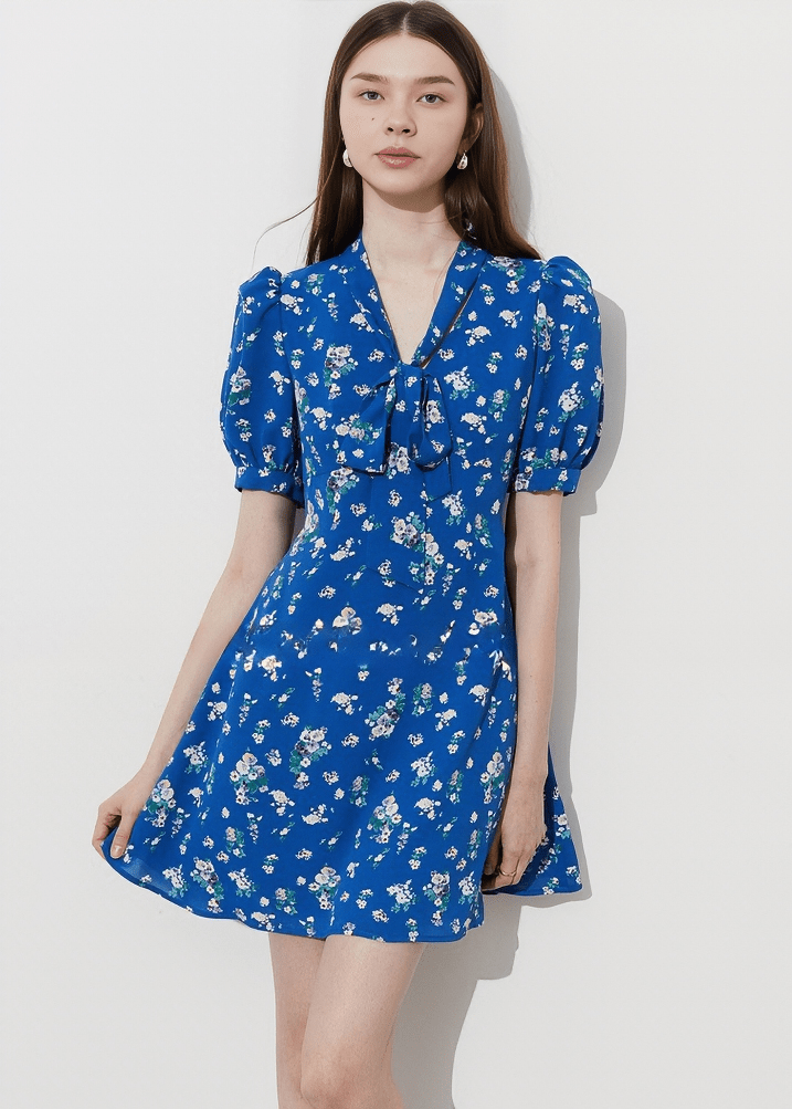 PUFF SLEEVE DITSY FLORAL DRESS - Vera Lumina