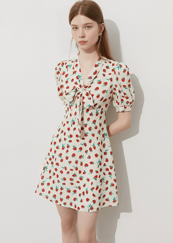 PUFF SLEEVE DITSY FLORAL DRESS - Vera Lumina