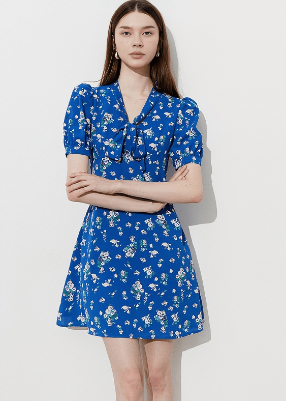 PUFF SLEEVE DITSY FLORAL DRESS - Vera Lumina