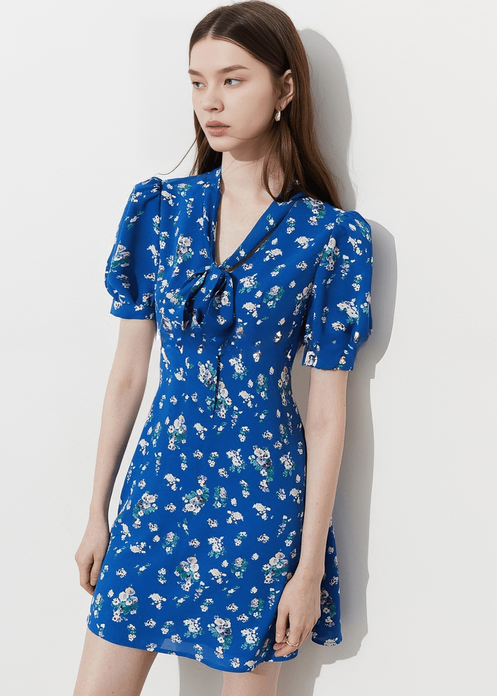 PUFF SLEEVE DITSY FLORAL DRESS - Vera Lumina