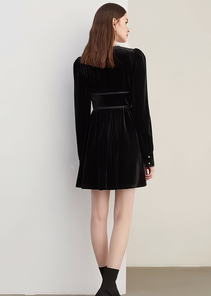 Ribbon Design Velvet Mini Dress - Vera Lumina