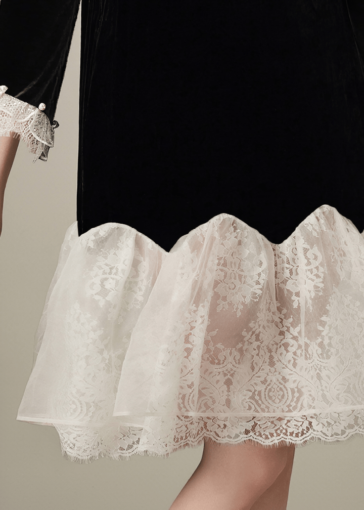 SCALLOPED LACE HEMLINE CONTRAST DRESS - Vera Lumina