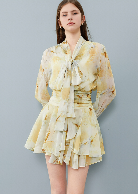 PAINTED FLORAL BOW TIER DRESS