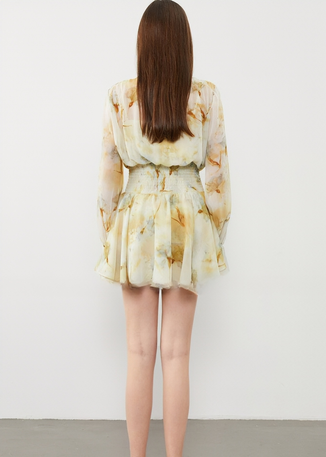PAINTED FLORAL BOW TIER DRESS