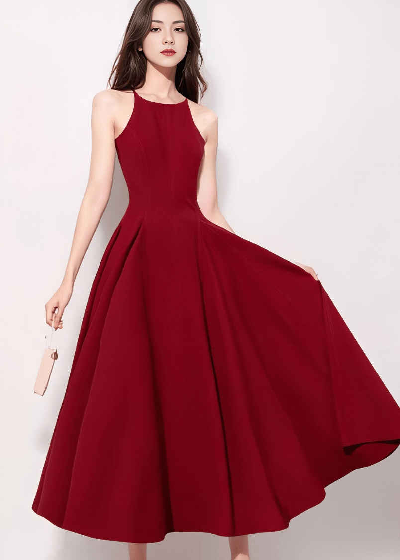 ホルターネックタックフレアAラインドレス - Vera Lumina