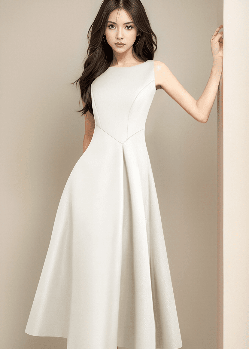 ボートネックタックフレアAラインワンピース - Vera Lumina