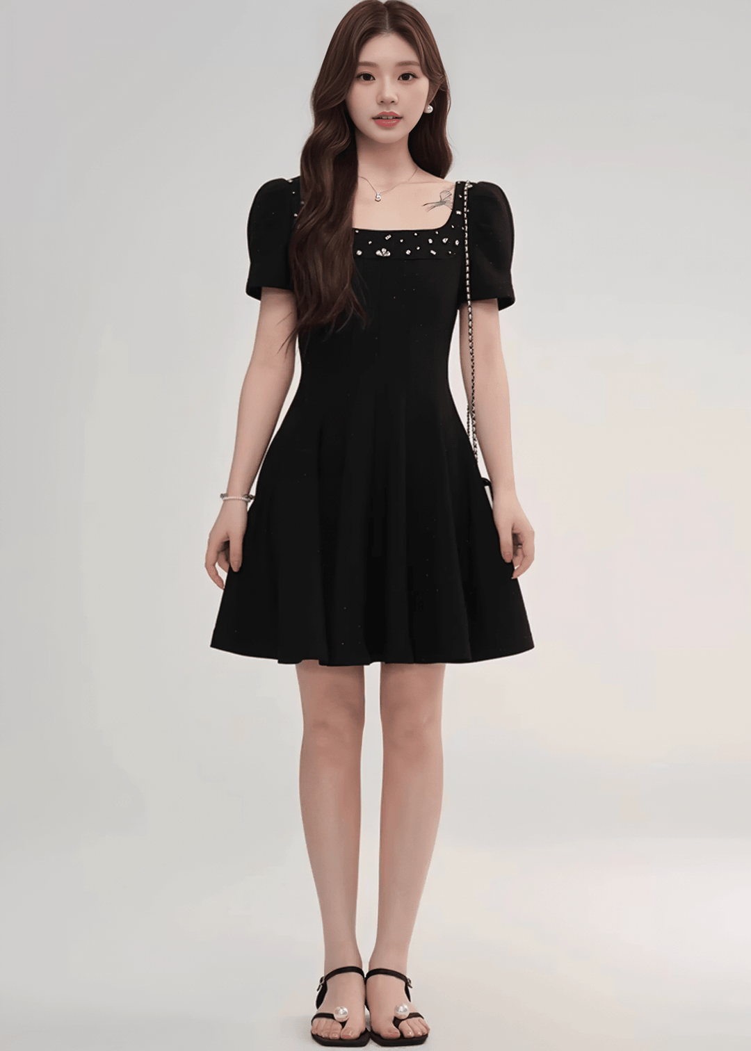 ビジュースクエアネックパフスリーブAラインドレス - Vera Lumina