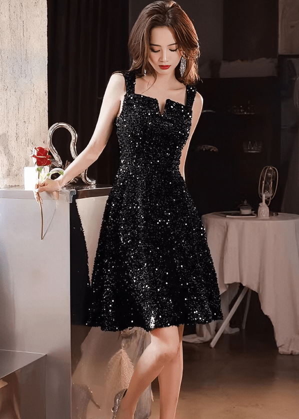 グリッタースパンコールフレアAラインドレス - Vera Lumina