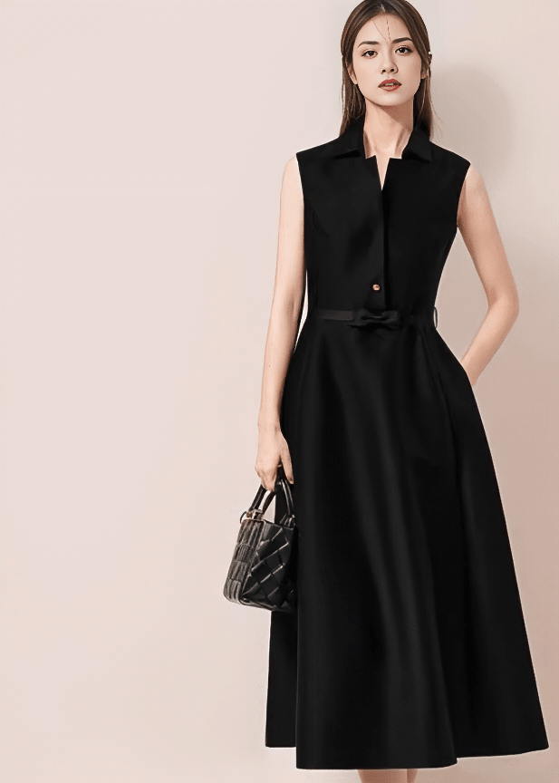 ノッチドラペルリボンフレアAラインドレス - Vera Lumina