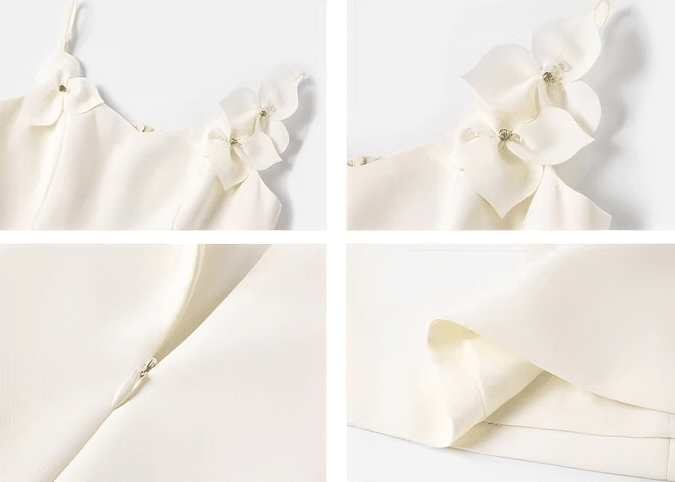 フラワーモチーフビジューAラインミニドレス - Vera Lumina