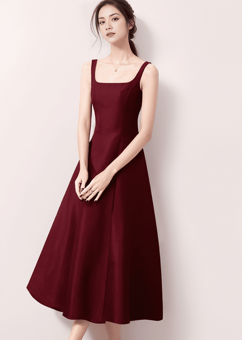スクエアネックフィットフレアAラインワンピース - Vera Lumina