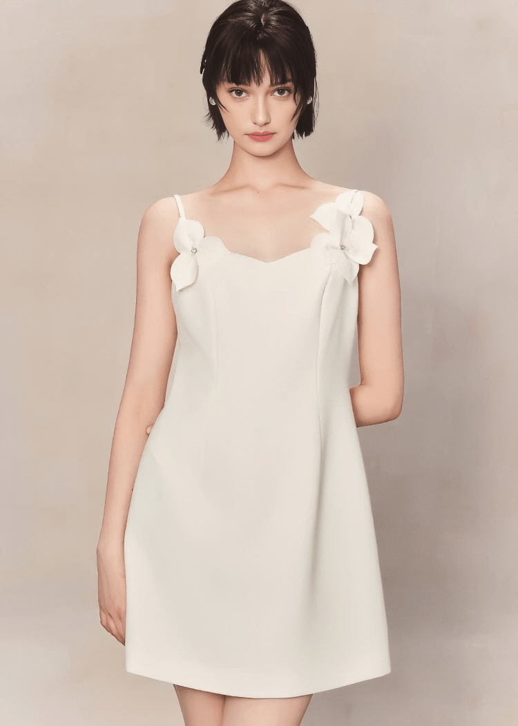 フラワーモチーフビジューAラインミニドレス - Vera Lumina