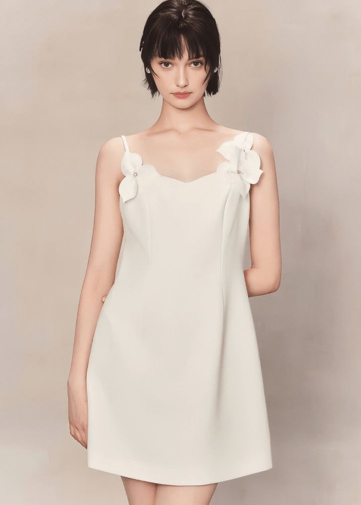 フラワーモチーフビジューAラインミニドレス - Vera Lumina