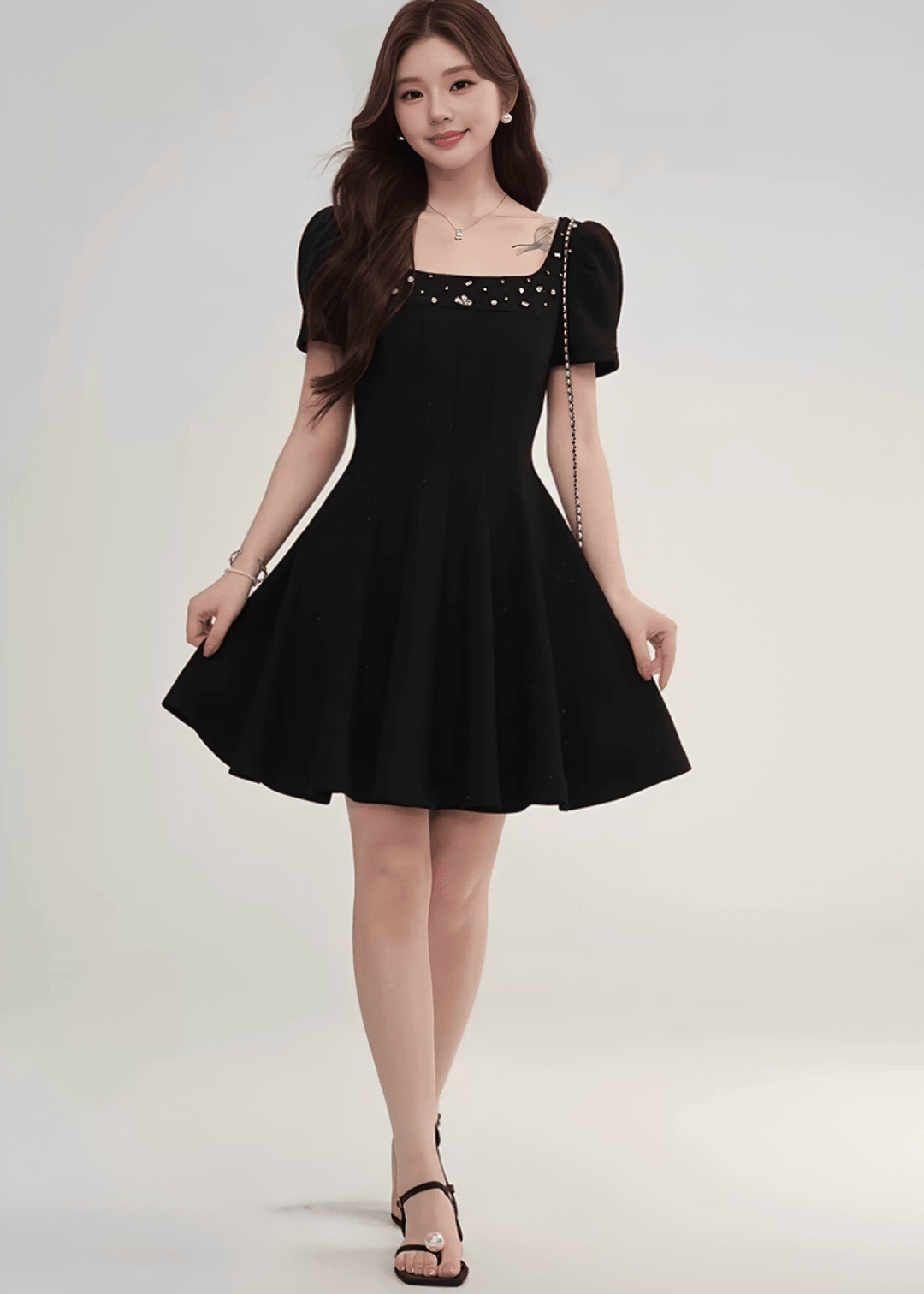 ビジュースクエアネックパフスリーブAラインドレス - Vera Lumina