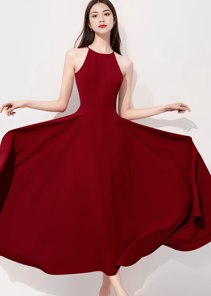 ホルターネックタックフレアAラインドレス - Vera Lumina