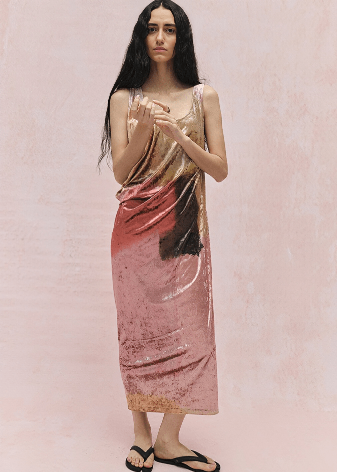 ABSTRACT BRUSHSTROKE SLIP DRES - Vera Lumina