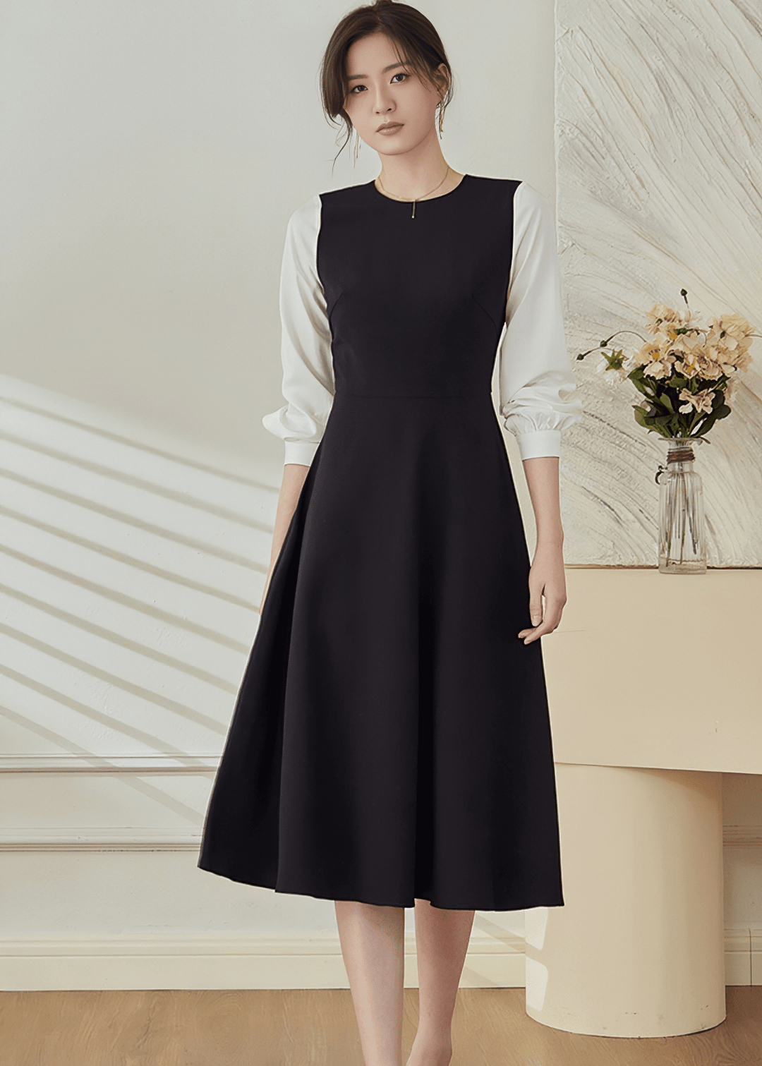 ACADEMY CONTRAST SLEEVE MIDI DRESS - Vera Lumina