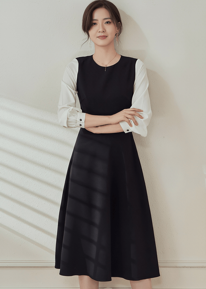 ACADEMY CONTRAST SLEEVE MIDI DRESS - Vera Lumina