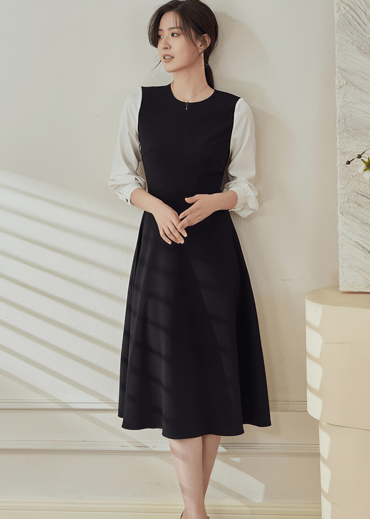 ACADEMY CONTRAST SLEEVE MIDI DRESS - Vera Lumina