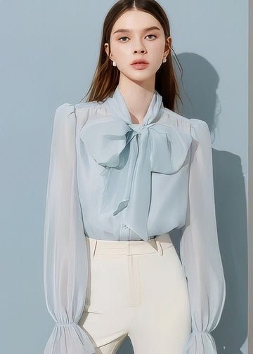 Airy Bow Tie Sheer Blouse - Vera Lumina