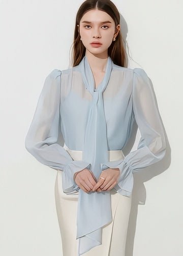Airy Bow Tie Sheer Blouse - Vera Lumina