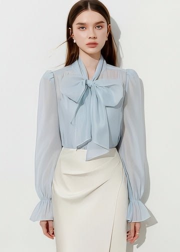 Airy Bow Tie Sheer Blouse - Vera Lumina