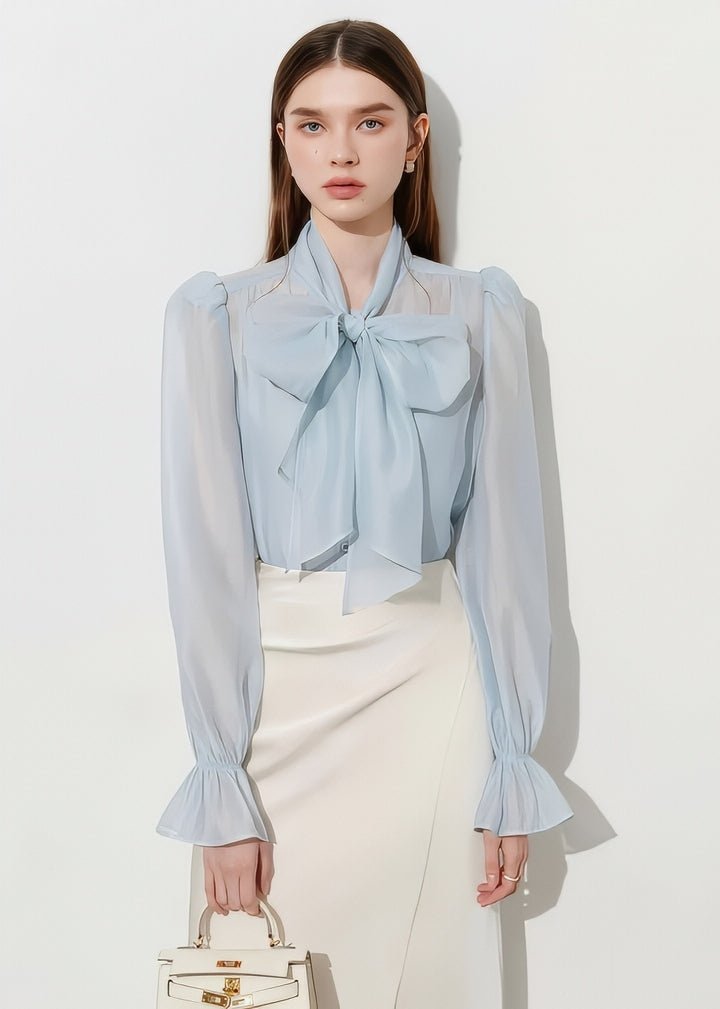 Airy Bow Tie Sheer Blouse - Vera Lumina