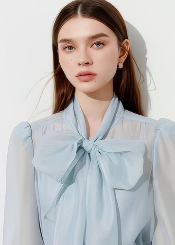 Airy Bow Tie Sheer Blouse - Vera Lumina