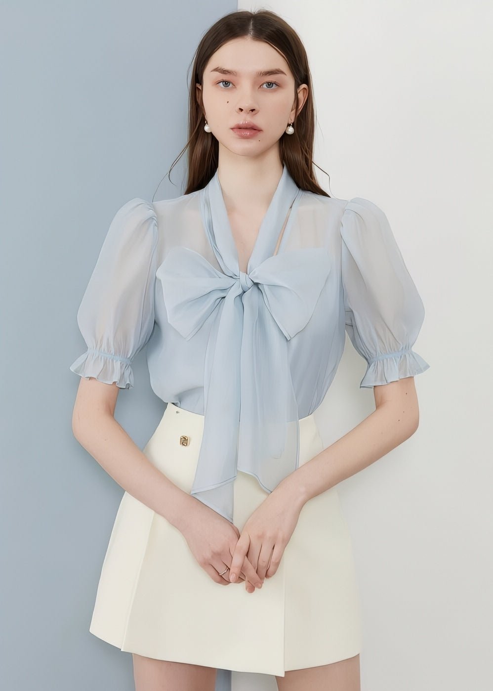 Airy Bow Tie Sheer Blouse - Vera Lumina