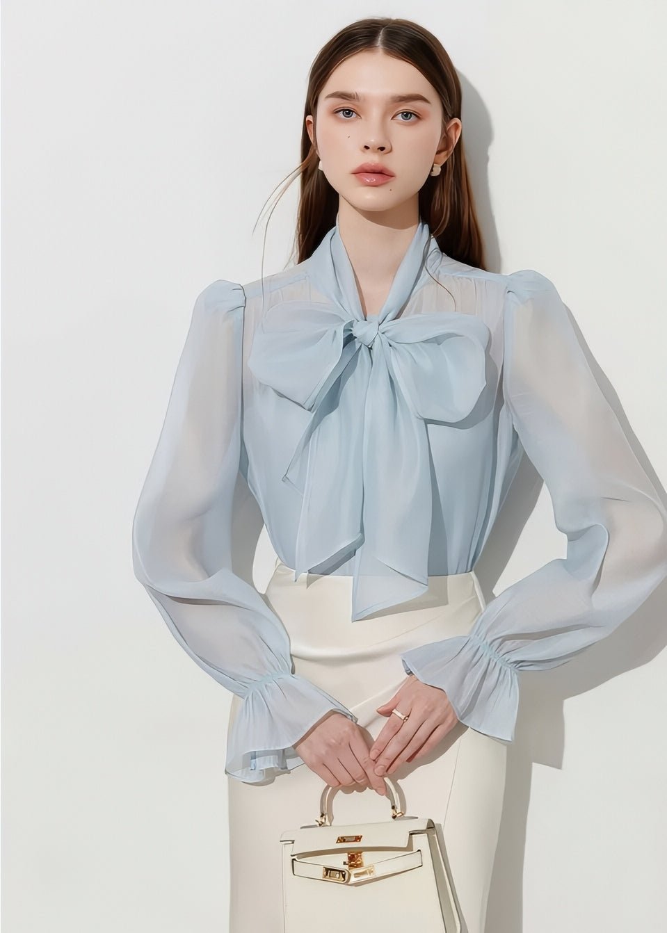 Airy Bow Tie Sheer Blouse - Vera Lumina