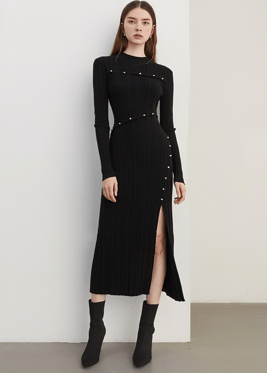 ARCHITECTURAL PEARL SEAM RIB DRESS - Vera Lumina