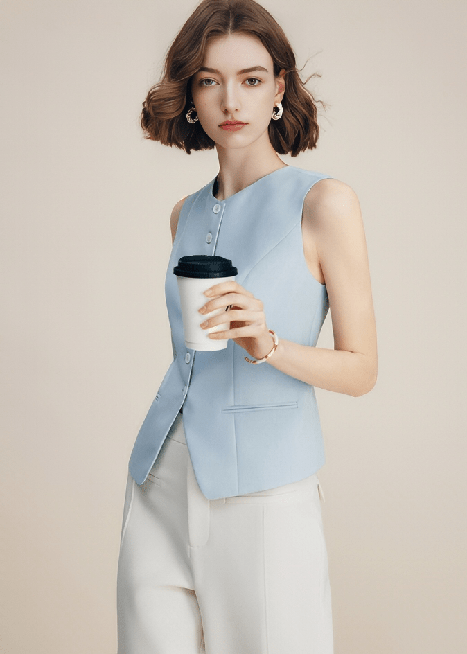 ASYMMETRIC BUTTON TAILORED VEST - Vera Lumina