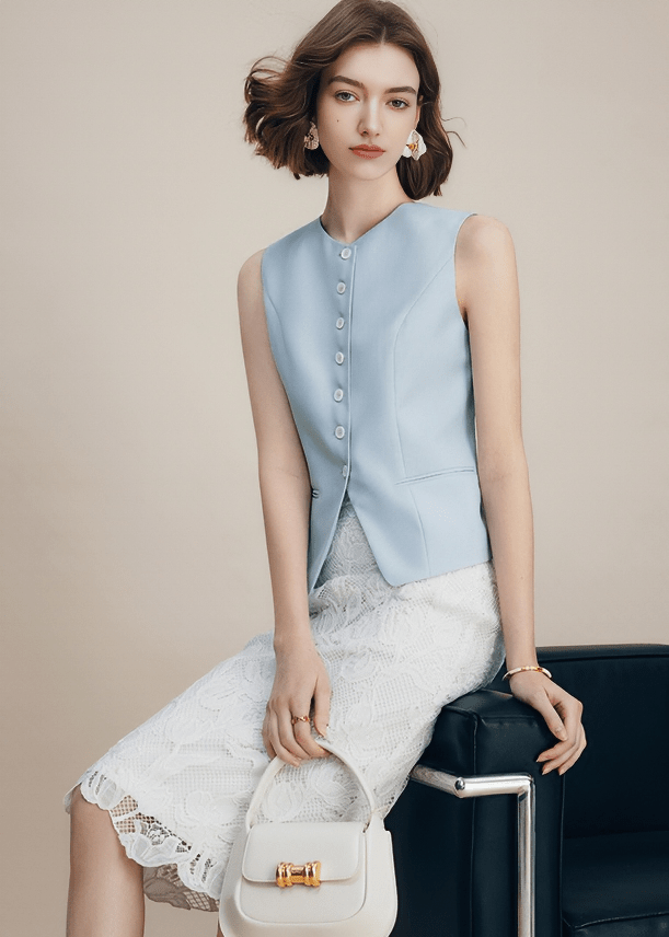 ASYMMETRIC BUTTON TAILORED VEST - Vera Lumina