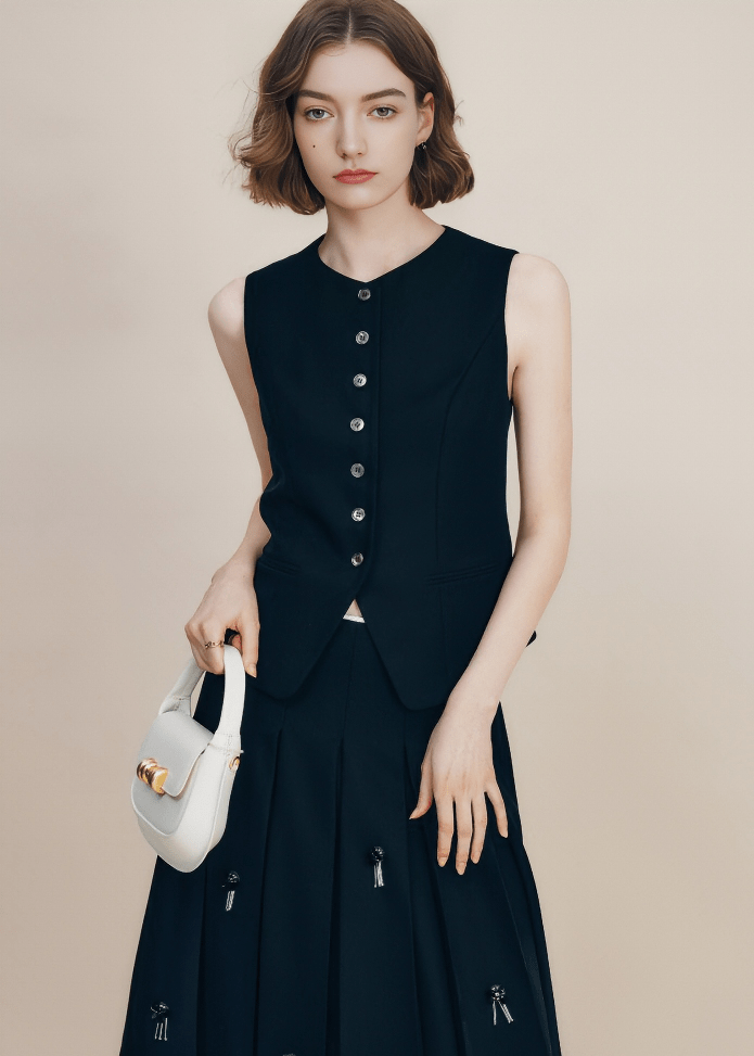 ASYMMETRIC BUTTON TAILORED VEST - Vera Lumina