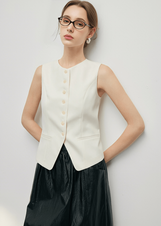 ASYMMETRIC BUTTON TAILORED VEST - Vera Lumina
