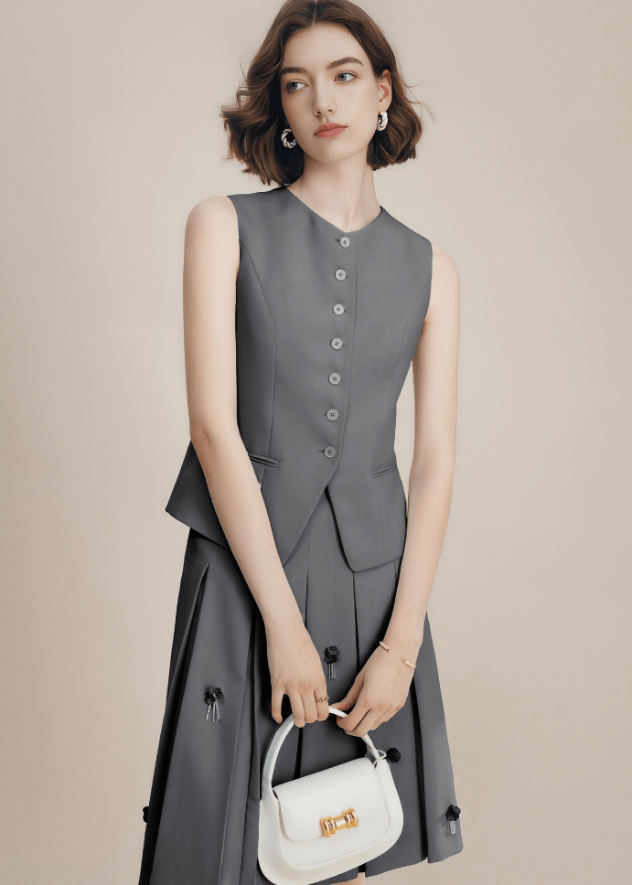 ASYMMETRIC BUTTON TAILORED VEST - Vera Lumina