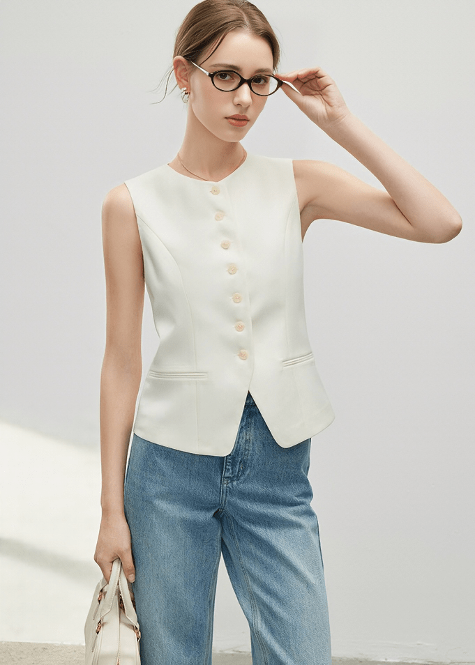 ASYMMETRIC BUTTON TAILORED VEST - Vera Lumina
