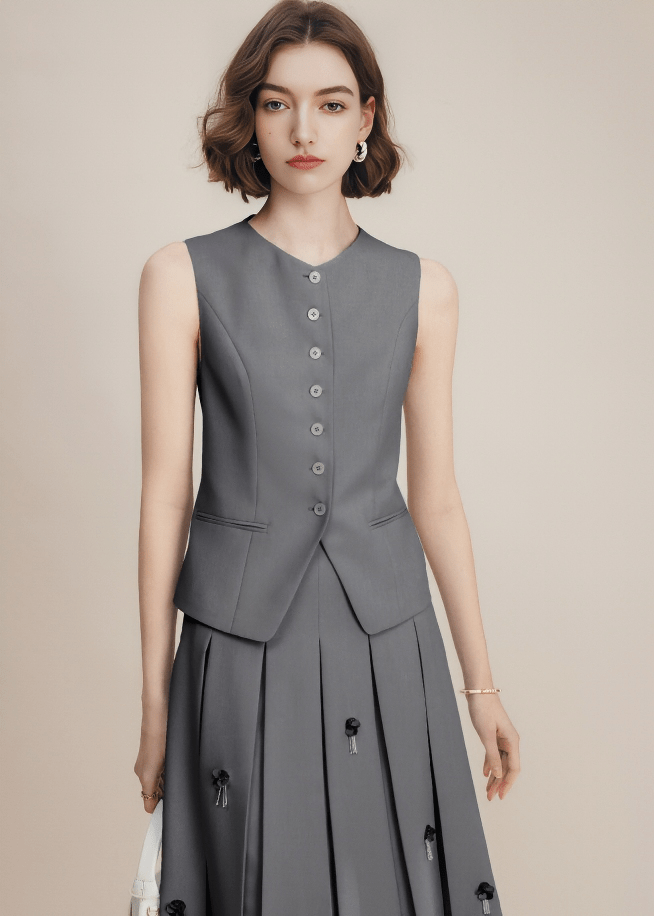 ASYMMETRIC BUTTON TAILORED VEST - Vera Lumina
