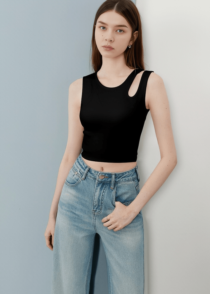 ASYMMETRIC CUTOUT CROP TANK - Vera Lumina
