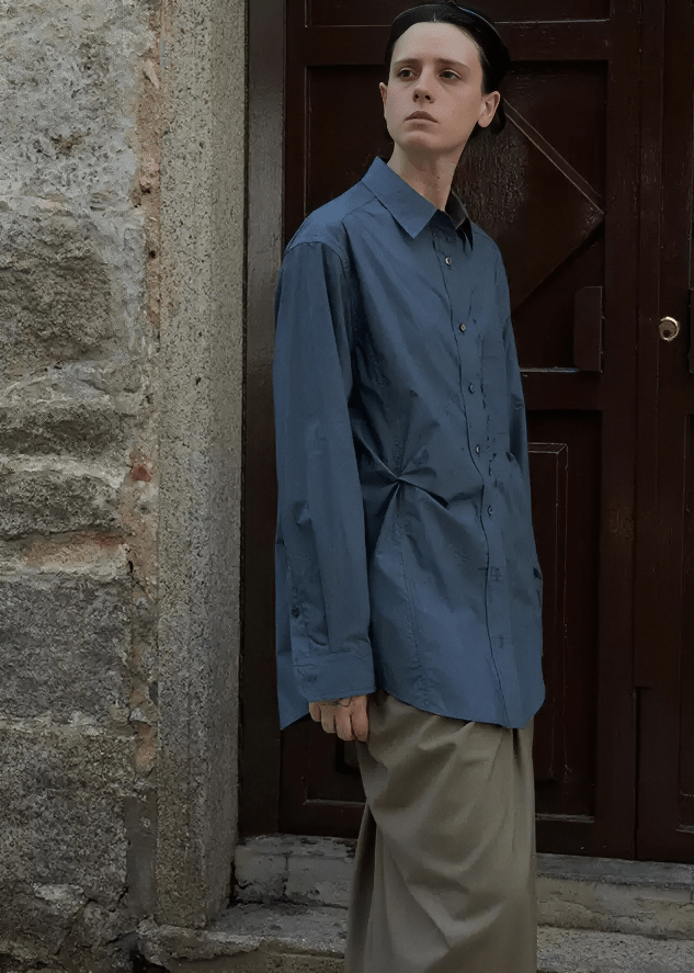 ASYMMETRIC FOLD DETAIL OVERSIZED SHIRT - Vera Lumina